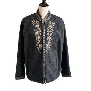 Icelandic Design Embroidered Wool Lined Jacket Size Medium